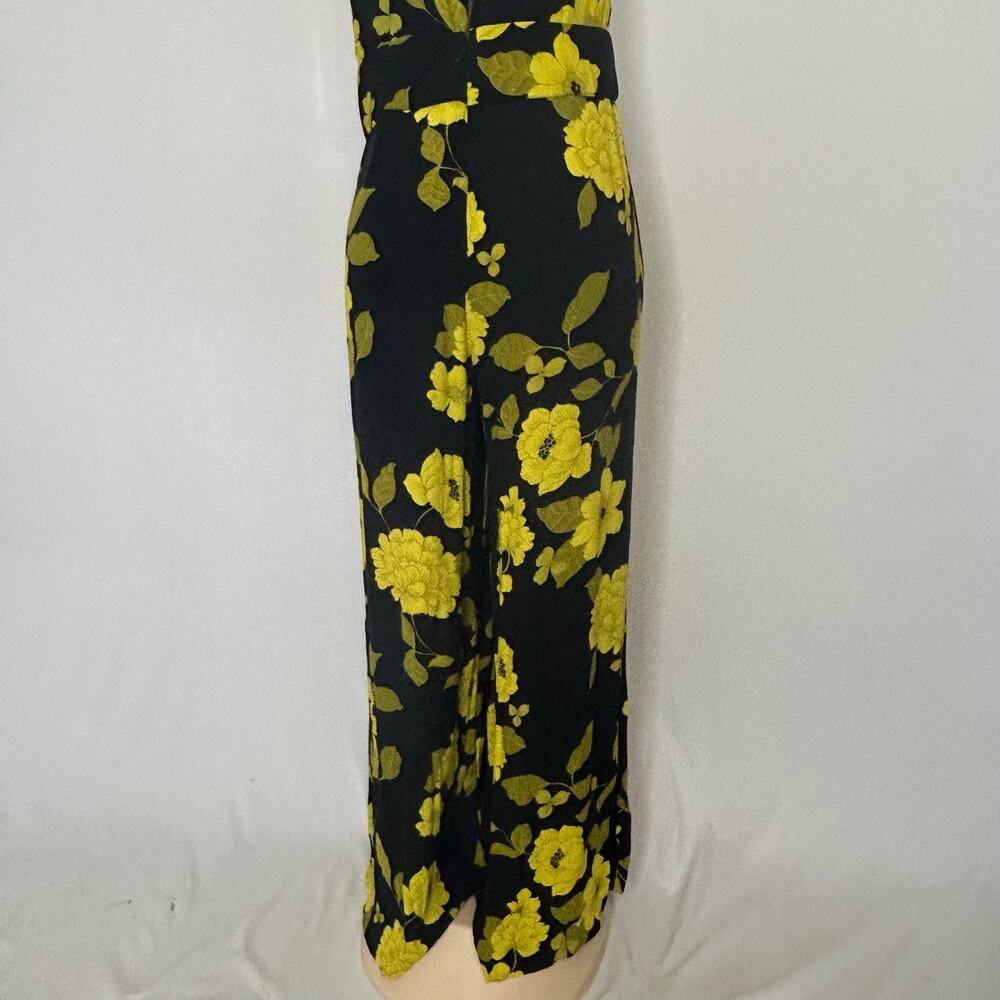Eva Mendes NY&C Size 8 Floral Wide Leg Jumpsuit Black Yellow Pockets - Picture 5 of 14